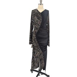 19875 NWOT BCBGMaxazria Mixed Print Ruched Midi Dress Black size Small party